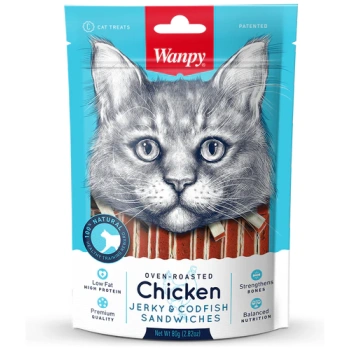 wanpy soft chicken jerky codfish and sandwiches for cat 80 g