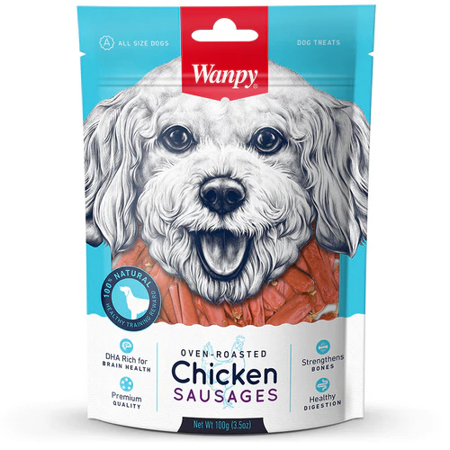 wanpy chicken sausages 100g 1 WanpyDogOven-RoastedChickenSausages100g_500x