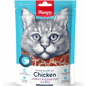wanpy soft chicken jerky and codfish sushi for cat 80 g