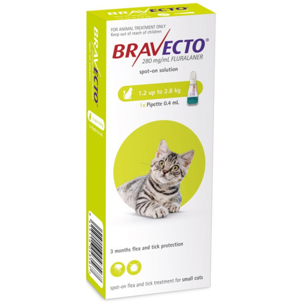 Bravecto Topical Solution for Cats 2.6-6.2 lbs 1.2-2.8 kg - Green 1 Dose
