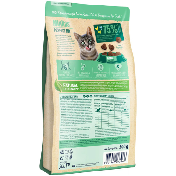 Happy Cat Minkas Perfect Mixed Dry Food with Chicken, Lamb & Fish for Adult Cats