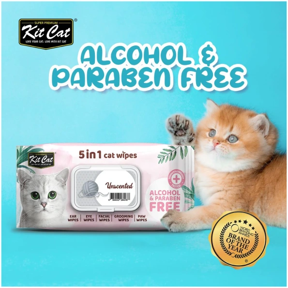 Kit Cat 5 in 1 Cat Wipes - Unscented - 80pcs - Paraben - Alcohol Free