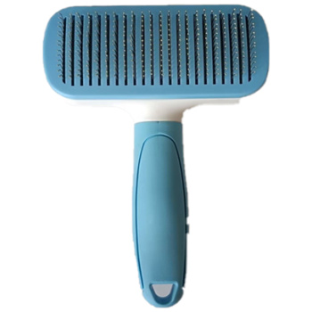 Nunbell Solid color handle square head automatic hair push comb – thick needle – black