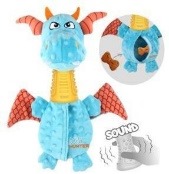 Dinosaur--Plush dog toy with TPR Neck Pouch Belly for treats filling