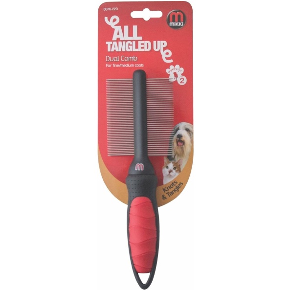 Mikki Black & Red Dual Brush for Fine & Medium Coated Pets 1 pcs