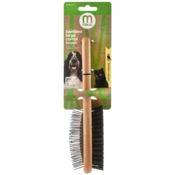 Mikki Large Brown Bamboo Double Sided Brush for Medium & Soft Haired Pets 1 pcs
