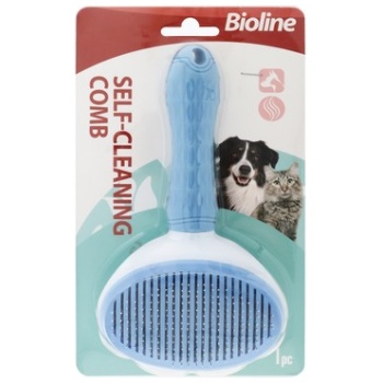 Bioline Medium Blue Self Cleaning Pet Grooming Comb