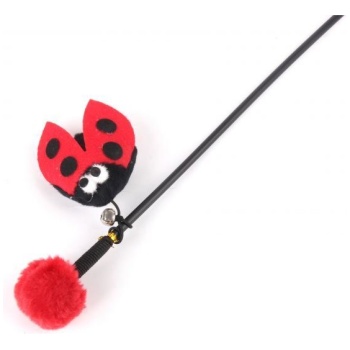 Nunbell Red and black Wand Cat Teaser Toy with Feathers
