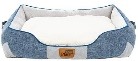 GiGwi Place Removable Dog Cushion For All Seasons，Faux linen and Sherpa Fleece， Blue/White，Square