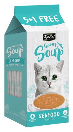 Kit Cat Savory Soup with Seafood for Cats (5+1 Free) - carrageenan free