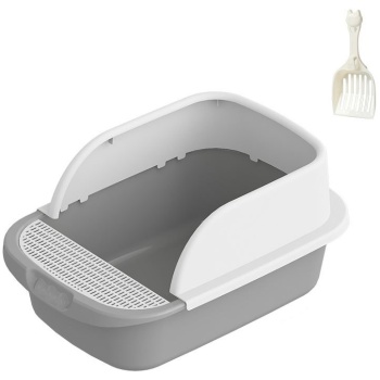 Nunbell Gray & White Cat Litter Tray with Rim (50x35x22cm)